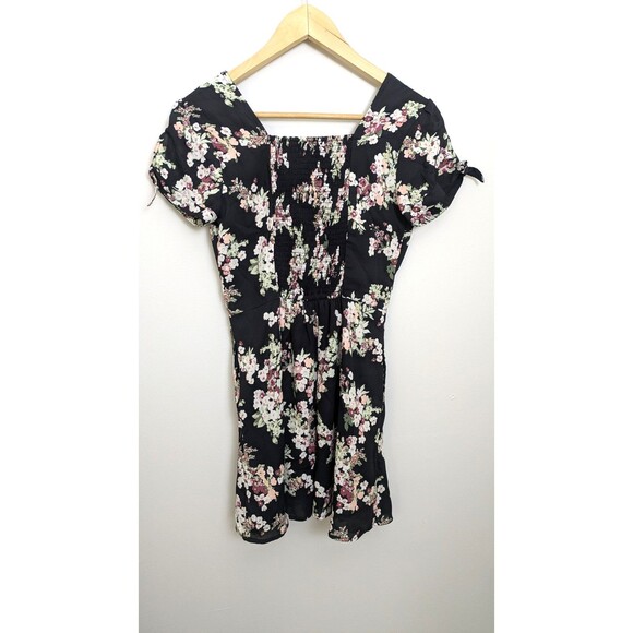 Abercrombie & Fitch Dark Floral Babydoll Coquette Mini Dress Pockets Smocked XSP - Picture 13 of 16